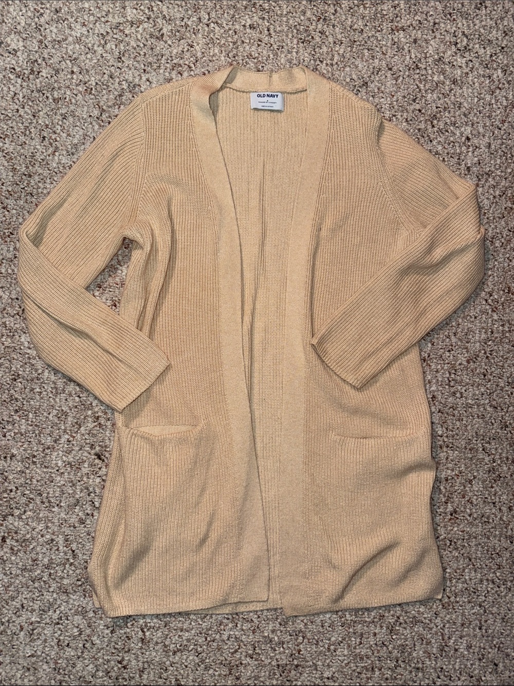 Old Navy Long Open-Front Tan Ribbed Cardigan